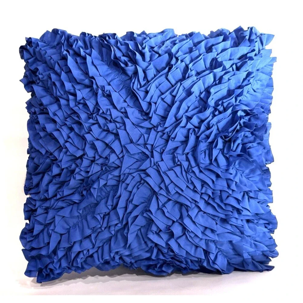 LivingQuarters Blue Textured Throw Pillow Decorative Ruffle Accent Cushion Loft